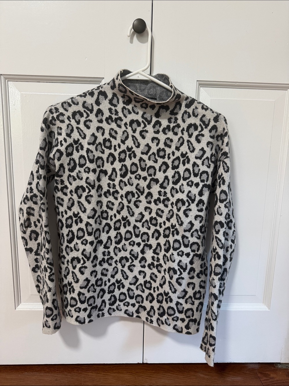 Cynthia Rowley Cream and Black Leopard Turtleneck Sweater